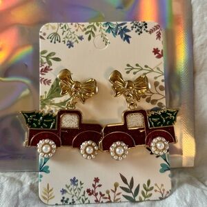 Francesca's Collections Gold and Red Truck Earrings